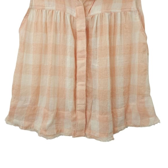 Free People Sleeveless Top Womens S Tank Pink White Check Hidden Button Front - Picture 11 of 14